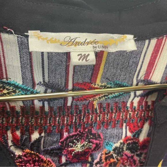 Andree by Unit Western Cowgirl Embroidered Striped Pop Over Henley Top - Picture 5 of 6